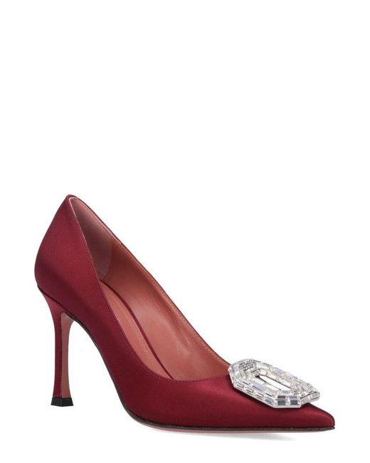 AMINA MUADDI Red Embellished Pointed Toe Pumps