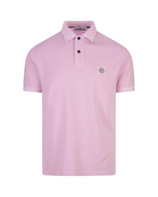 Stone Island Pink Pigment Dyed Slim Fit Polo Shirt for men