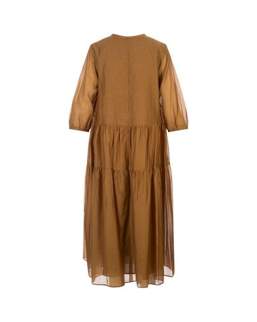 Max Mara Brown Crewneck Long-sleeved Dress