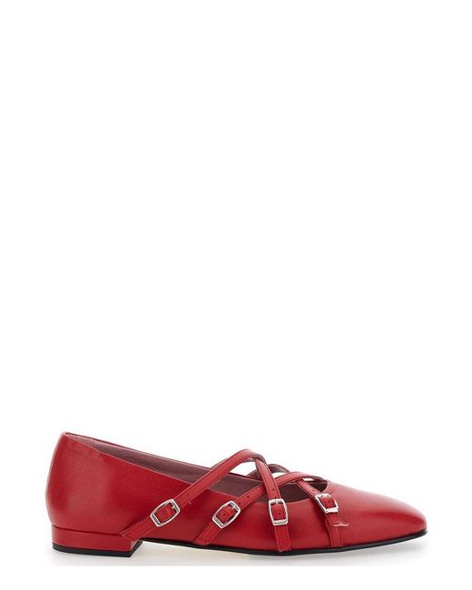 CAREL PARIS Red Eloise Buckled Flat Shoes