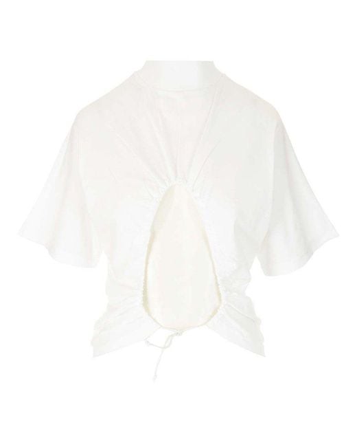 Alaïa White Cut-out Detailed Cropped T-shirt