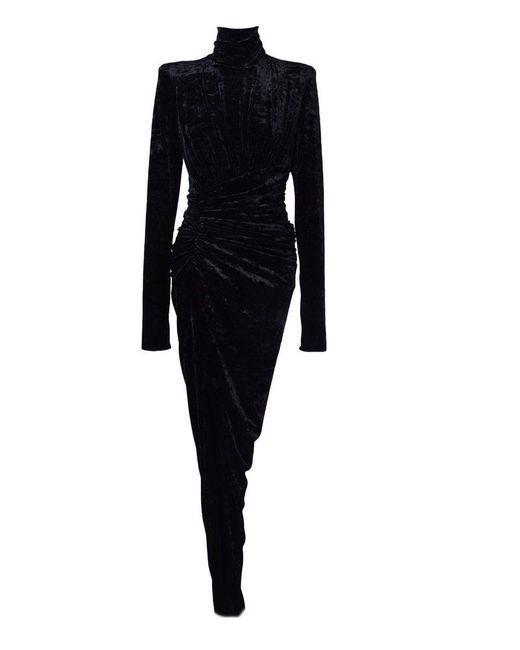 Alexandre Vauthier Black Mock-neck Draped Velvet Maxi Dress
