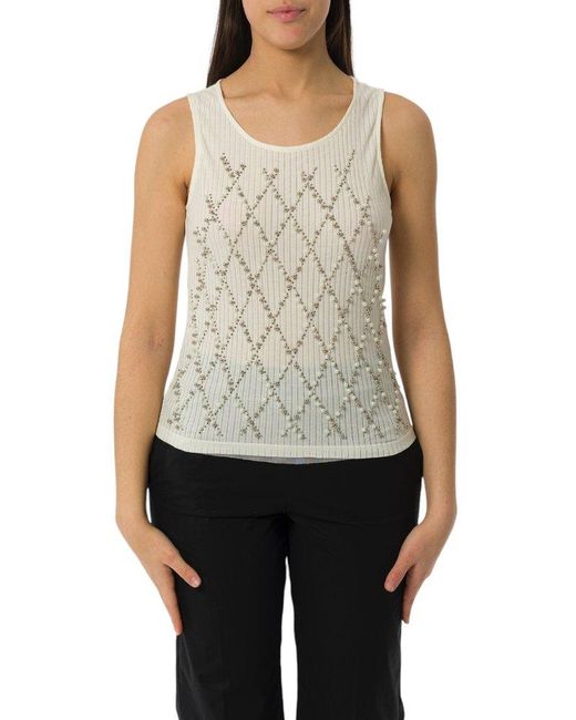 Twinset White Bead-Embellished Sleeveless Vest