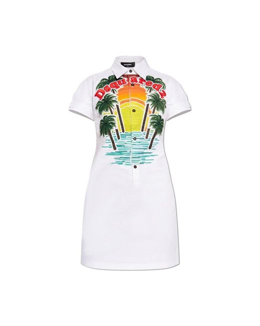 DSquared² White Dress With Graphic Motif