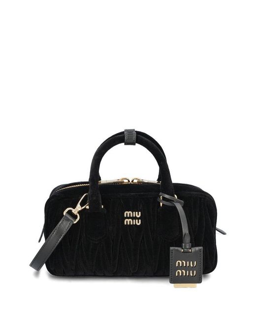 Miu Miu Black Logo-lettering Zipped Tote Bag
