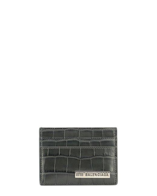 Balenciaga Gray Logo Plaque Embossed Cardholder for men