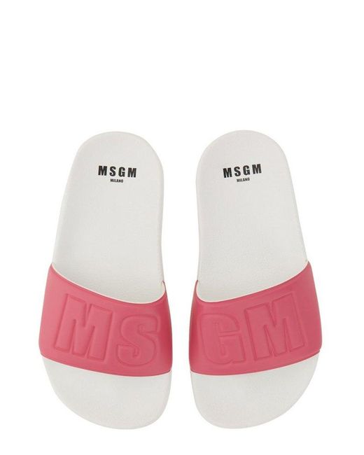 MSGM Pink Logo Embossed Slip-on Slides