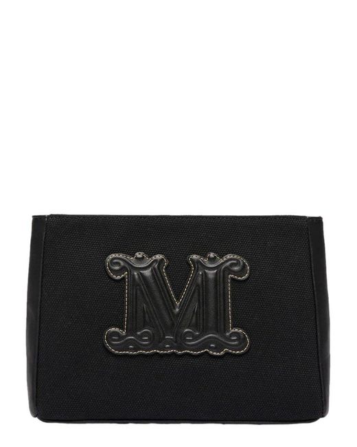 Max Mara Black Cascia Logo Embossed Clutch Bag