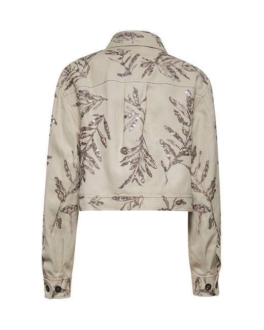 Brunello Cucinelli White Canvas Glistening Flora Embroidery Jacket