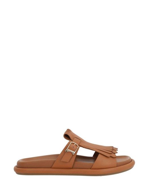Santoni Brown Fringed Slip-On Sandals