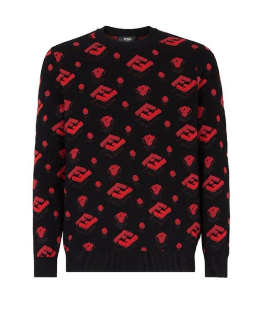 Fendi Black Monogram Detailed Crewneck Sweater for men