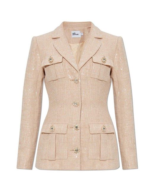 Self-Portrait Natural Sequin-Embellished Tailored Blazer