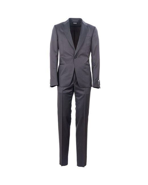 Zegna Blue Single-breasted Pressed Crease Tailored Suit for men