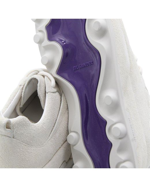 Jil Sander White Logo Embossed Lace-up Sneakers for men