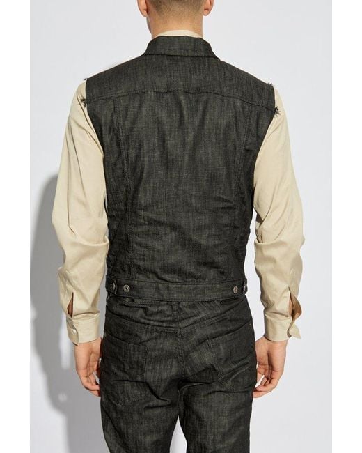 DSquared² Black Frayed Edge Denim Vest for men