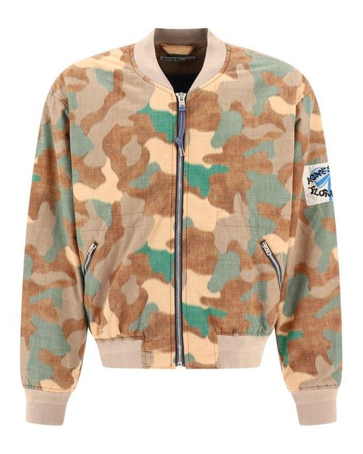 Acne Multicolor Logo Patch Camouflage Bomber for men