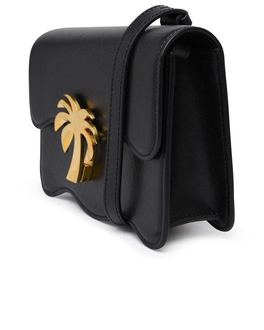 Palm Angels Black Leather Palm Beach Bag