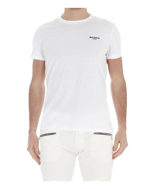 Balmain White Mini Flocked Logo T-Shirt for men