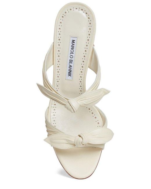 Manolo Blahnik White Lollo Bow-Detailed Sandals
