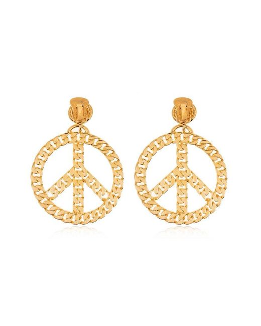 Moschino Metallic Clip-on Earrings With The Peace Sign,