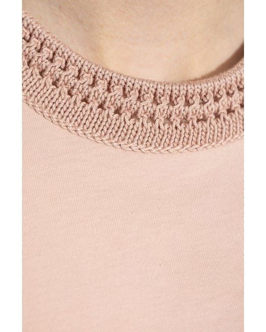 Moncler Pink T-Shirt With Decorative Neckline