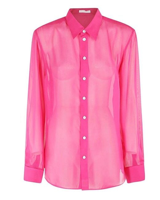 Helmut Lang Pink Long-sleeved Sheer Shirt