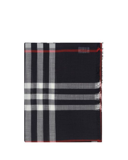 BURBERRY ヒンテシ チェック フィニッシュエッシ スカフ Burberry Checked Frayed-Edge Scarf in Blue | Lyst