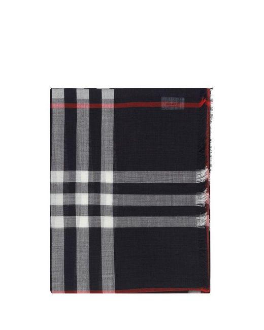 Burberry Blue Checked Frayed-edge Scarf