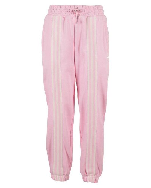 Adidas Originals Pink Mid-rise Stripe-detailed Drawstring Track Pants