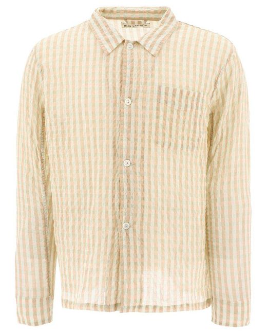 Our Legacy Natural Striped Long-sleeved Box Shirt for men