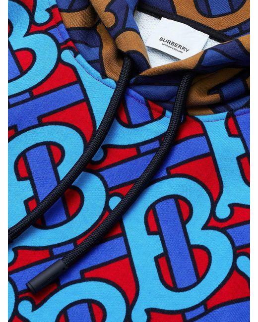 Burberry Monogram Print Cotton Hoodie in Blue for Men | Lyst