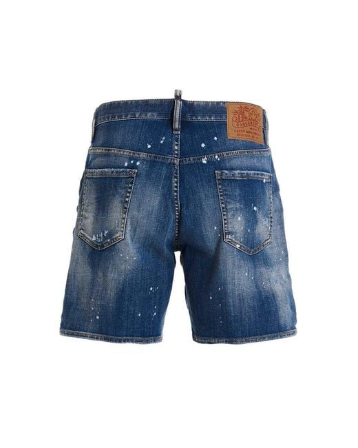 DSquared² Blue Distressed Logo-patch Denim Shorts for men