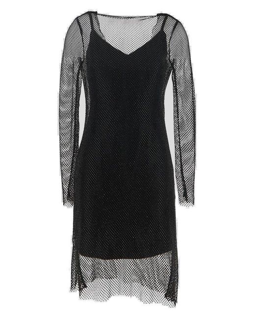 Max Mara Black Vezzo Short Embroidered Mesh Dress With Crystal