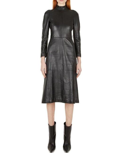 Balenciaga Leather Mock-neck Long-sleeved Dress in Black | Lyst
