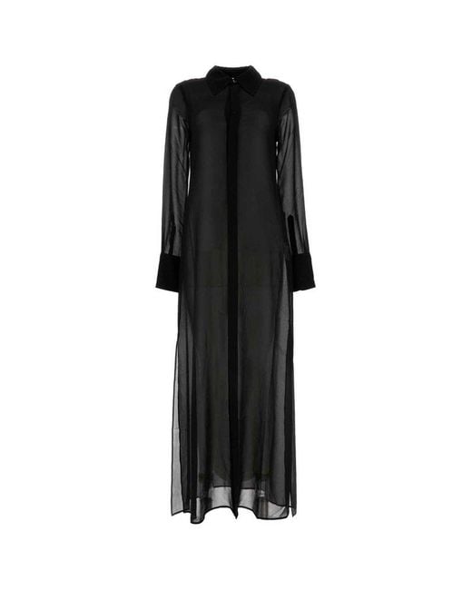 AMI Black Crepe See-Through Shirt Dress