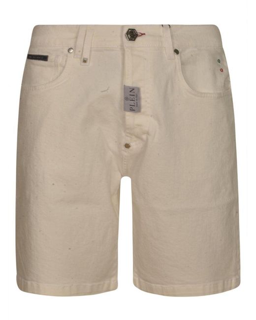 Philipp Plein Natural Logo Buttoned Shorts for men