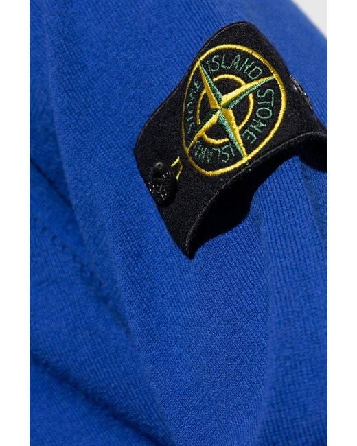 Stone Island Blue Sweater With Logo Patch for men