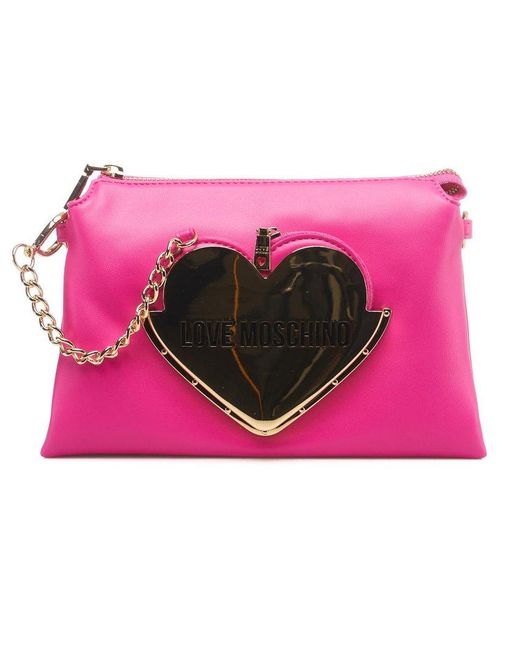 Love Moschino Pink Logo Plaque Zipped Shoulder Bag