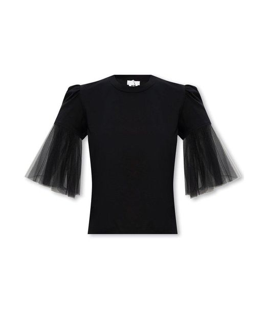 Noir Kei Ninomiya Black Tulle-sleeved Crewneck T-shirt