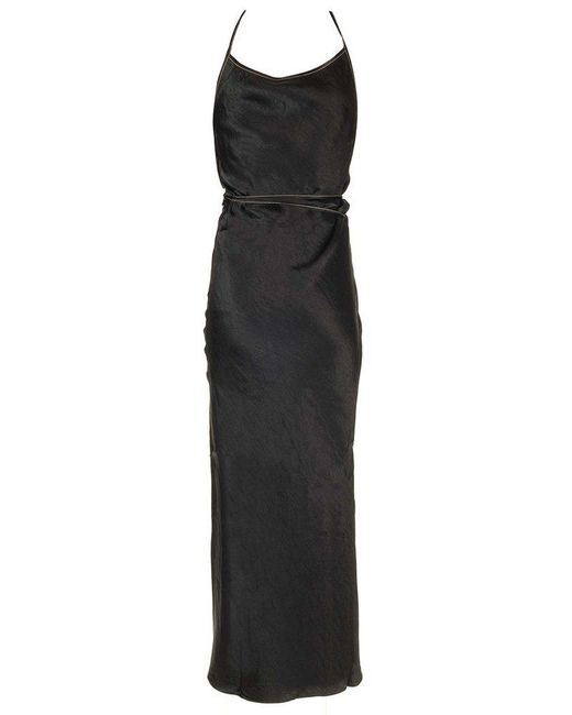 Acne Black Satin Bias-cut Dress