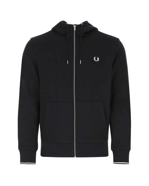 Fred Perry Black Logo-embroidered Zipped Hoodie for men