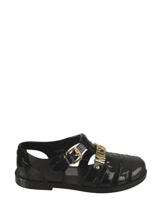 Moschino Black Logo Lettering Caged Sandals