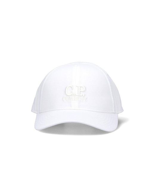 C P Company White Logo Baseball Cap for men