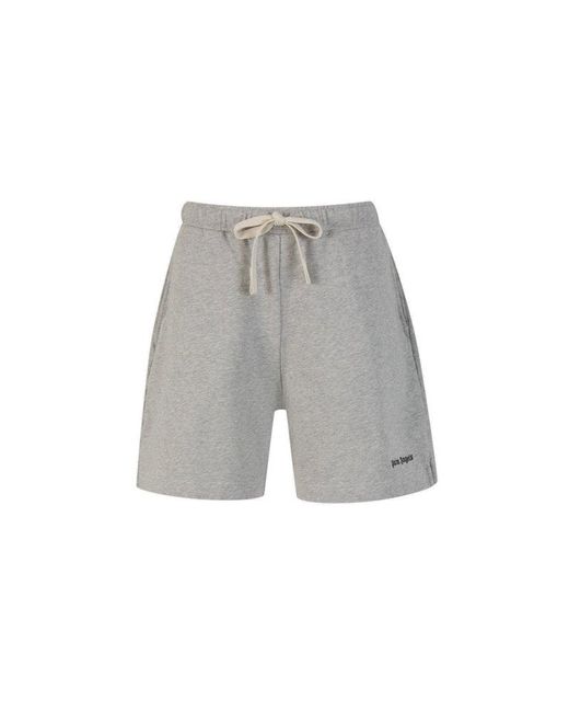Palm Angels Gray Logo Embroidered Drawstring Track Shorts for men