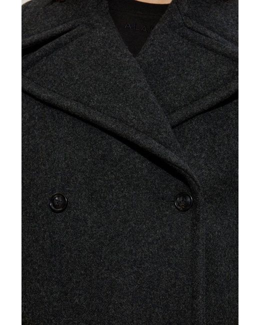 SALE【Alaia】ダブルブレスト ストレートフィット ピーコート Alaïa Double-Breasted Straight Fit Pea Coat in Black | Lyst