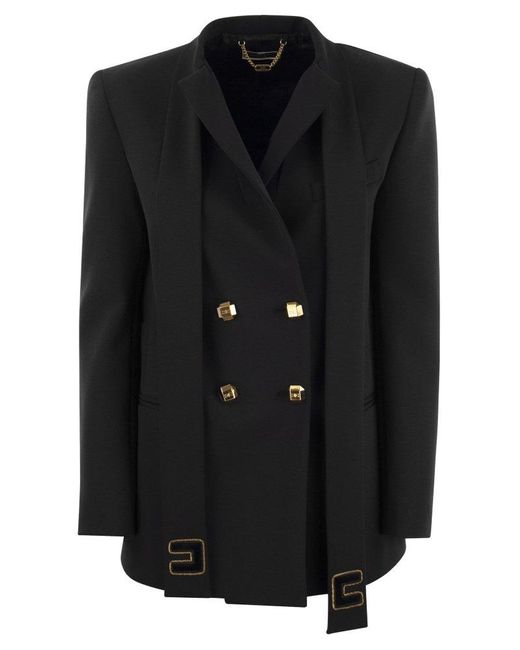 Elisabetta Franchi Black Double-Breasted Crêpe Jacket With Scarf