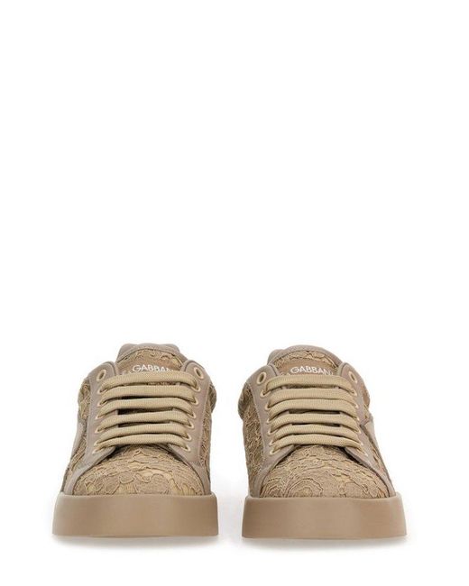 Dolce & Gabbana Brown Logo Patch Lace Sneakers