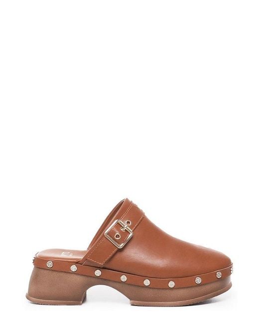 V73 Brown Buckle Detailed Round Toe Sandals
