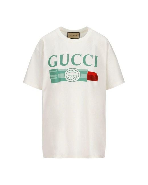 Gucci White Lipstick Printed Crewneck T-shirt