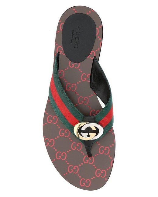 Gucci GG Web Striped Thong Sandals in Black | Lyst UK